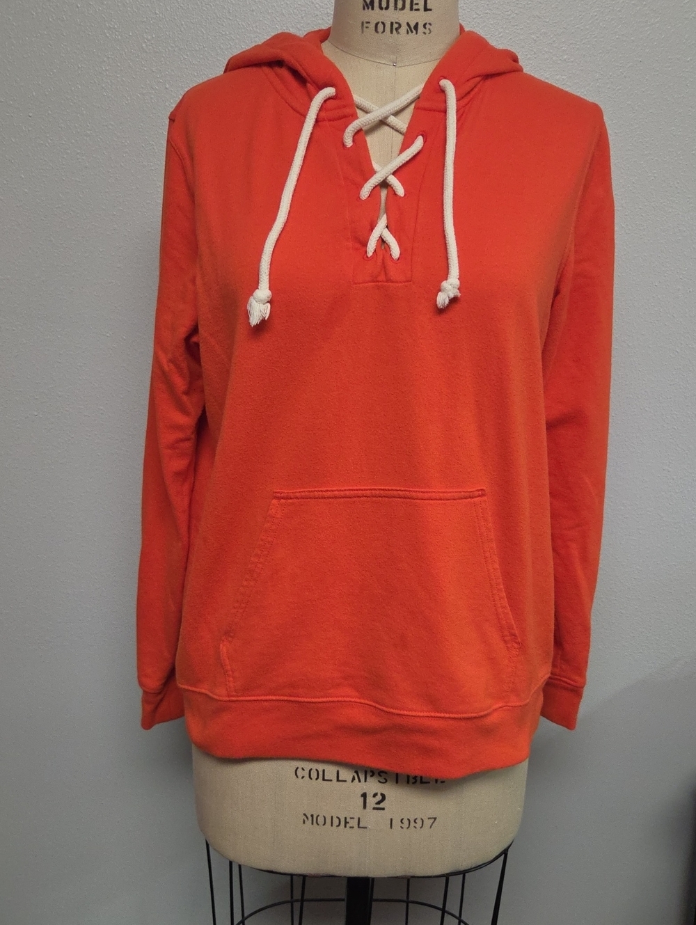 J. Crew Orange Lace-Up Hoodie with Kangaroo Pocket